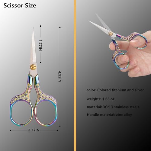 YVAOG Mini Folding Scissors, Safe Portable Travel Mini Scissors, Stainless Steel Retractable Small Scissors for Home Office, 2 Piece Set (Silver and colored titanium) - color: Silver and Colored Titanium