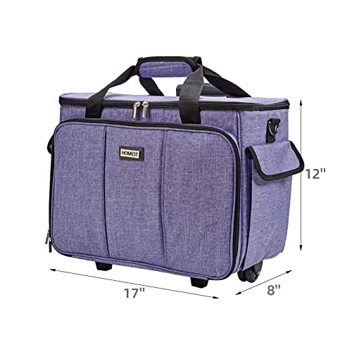 HOMEST Deluxe Sewing Machine Case with Wheels, Rolling Trolley Tote - color: Purple, size: Sewing Machine Bag Style W