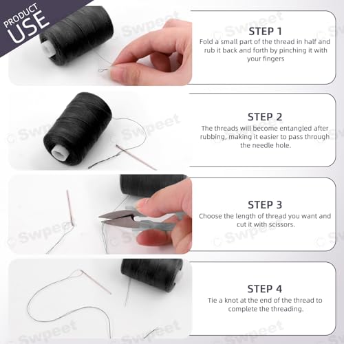 Swpeet 10Pcs 1000 Yards Black White 2 Colors All Purpose Threads Assorment Kit, Handy Polyester Sewing Threads Embroidery Thread, Hand Sewing Needle Threaders Set for Crafters Lovers - color: Black and White Styles