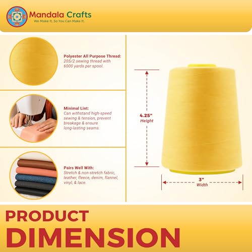 Mandala Crafts 20S/2 Butter Cream Polyester 4 Pack of Serger Threads Cones - color: Butter Cream, size: Pack of 4 20S/2 24000 YDs