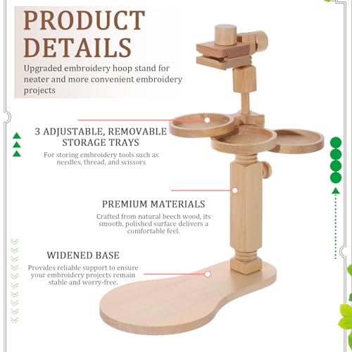 SUKUTU Adjustable Embroidery Hoop Stand Beech Wood Rotated Cross Stitch Stand with 3pcs Bowls Embroidery Frame Stand for Needlework Projects
