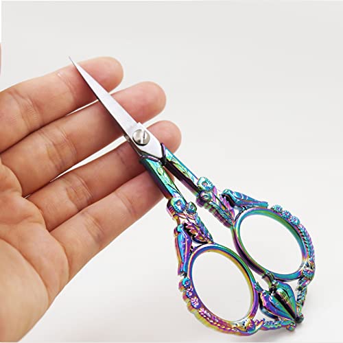SUNNYCLUE 4.67Inch Stainless Steel Embroidery Sewing Scissor Retro-Style Bird Needlework Sewing Scissor for Fabric Paper Cutting Craft Threading Household Daily Use Cross-Stitch, Multi-Color - color: Rainbow Color-1pc-bird Scissors