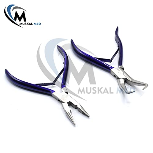 Professional Hair Extension & Beading Tool Kit Remove Plier Set for beads (4 Piece) I-Link Micro Ring Loop Needle Pulling Hook Threader Wire for Silicone Rings (Purple) - color: Purple