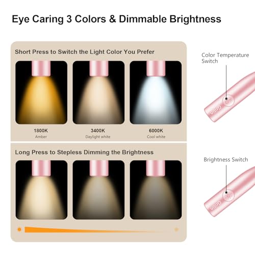 Gritin Book Light, Eye Caring 3 Colors & Dimmable Brightness Reading Light - color: Pink, size: Standard