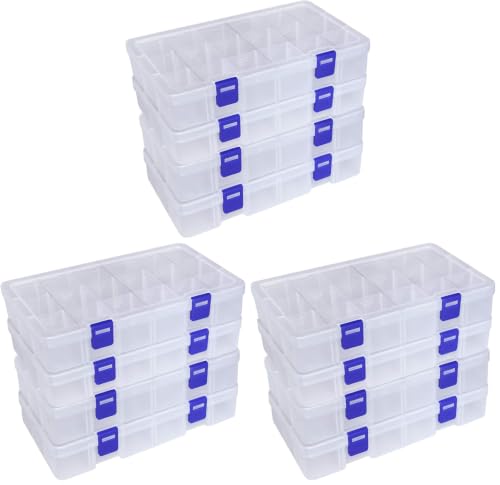 DUOFIRE Plastic Organizer Container Storage Box Adjustable Divider Removable Grid Compartment for Jewelry Beads Earring Tool Fishing Hook Small Accessories(18 grids, White X 4) (Pack of 3) - color: White, size: 18Grid-4pcs (Pack of 3)