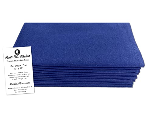 Aunti Em's Kitchen Flour Sack Dish Towels - Natural Cotton for Embroidery and Drying Glass, Hand, Dinnerware - Plain, Thick, Zero-Lint, Highly Absorbent - Set of 12, 27 x 27 Inch, Navy Blue - color: Navy Blue