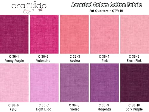 Craftido - 11 Options Solids with Tweed Tonals - Assorted Color Cotton Quilting Fabric Bundles 10pcs Fat Quarters 18"x21" - Medium Weight 5.2oz-for Quilting, Sewing and Crafts-Wildberry(Pinks+Purples) - color: Wildberry(pinks+purples)