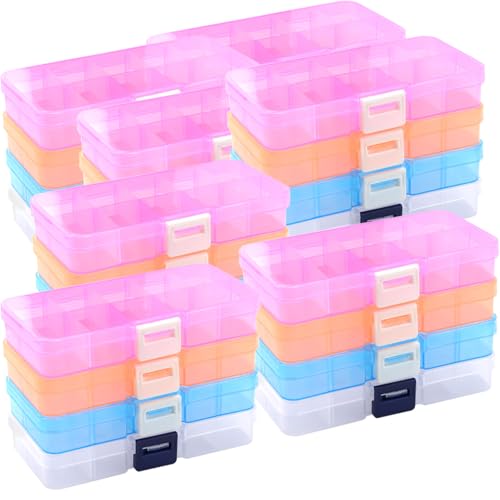 KINJOEK 32 Pack 10 Grids Plastic Bead Organizer Containers Storage, Adjustable Dividers Diamond Jewelry Craft Painting Storage Case, Colors Small Fishing Tackle Box for Sewing Cross Stitch Accessories - color: Colored, size: 10Grid 32PCS