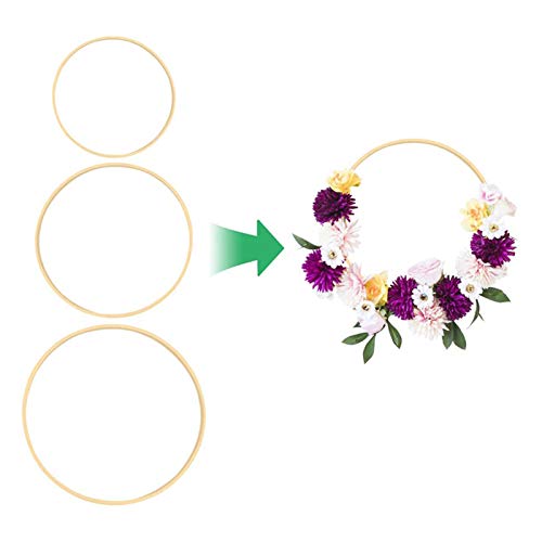 Gukasxi 3 Sizes (8, 10, 14 Inch) Wooden Bamboo Floral Hoop Set of 6 Large Wreath Macrame Craft Hoop Rings for DIY Weddding Wreath Decor, Macrame Dreamcatcher, Wall Hanging Crafts Making - size: 8/10/14inch - 6pcs
