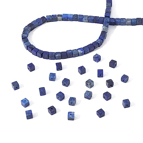 BEADIA Natural Lapis Lazuli Square Stone Beads 4x4mm 85pcs Cube Loose Semi Gemstone Beads for Jewelry Making Design - color: Lapis Lazuli