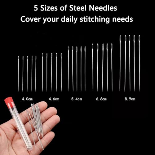 44Pcs Sewing Tool Set, Big Eye Steel Sewing Needle Kit for Hand Sewing - color: 44P