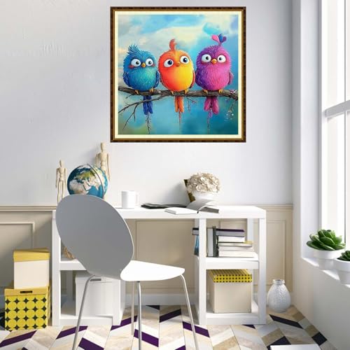 Redxing Counted Cross Stitch Kit for Beginners,Unprinted Needlepoint Kits for Beginners Cross Stitching Embroidery Kit 11CT Stitches kit-Cute Colorful Birds 18x18 inch - color: KitColors04