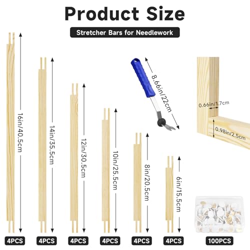 BALLMENT 24PCS Needlepoint Stretcher Bars for Needlework with 100 Tacks