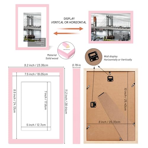 8x10 Solid Wood Picture Frames - 5x7 with Mat or 8x10 without Mat - Poster Photo Frame Art - Wall Mounting or Table Top (Pink) - color: Pink, size: 8x10 inch