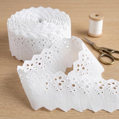 Eyelet Lace Trim 7 Yards White Cotton Lace Ribbon Embroidery Embroidery Scalloped Lace for Sewing, Baby Clothes, Pets Clothes… - color: 2#