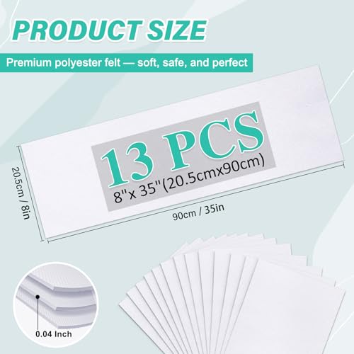 XSEINO 13 Rolls White Felt Fabric,8"x35"(20.5x90cm) 1.4mm Thick Soft Felt Fabric Sheet for Crafts,White Series Colors Soft Nonwoven Fabric,Fit for Decoration, Sewing, DIY Crafts - color: White