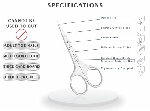 SILLVER Nail Scissors Curved Professional for Women and Men, Facial Hair Small Grooming Scissors for Nail, Eyebrows, Nose Hair, Mustache, Beard, Eyelashes, Dry Skin - Manicure Scissors - size: Heavy 6-1.5mm Blade Width