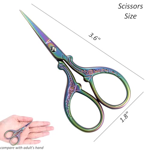 3.57 Inch Mini Embroidery Scissors, Small Vintage Sewing Scissors for Crafting, Precision Titanium Coated Sharp for DIY, Travel, Crochet, Thread Cutting (colorful) - color: Colorful