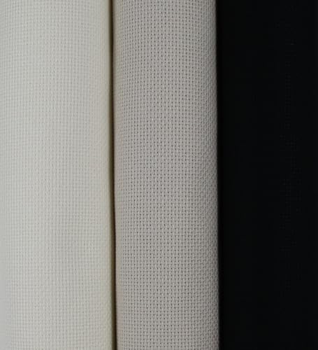 KCS 3 pc of 15" x 18"(38cmx45cm) Counted Cross Stitch Cotton Aida Cloth Needlework Rolled Fabric Box,18CT,Antique White+Pearl Grey+Black - color: Antique White+pearl Grey+black, size: 18CT