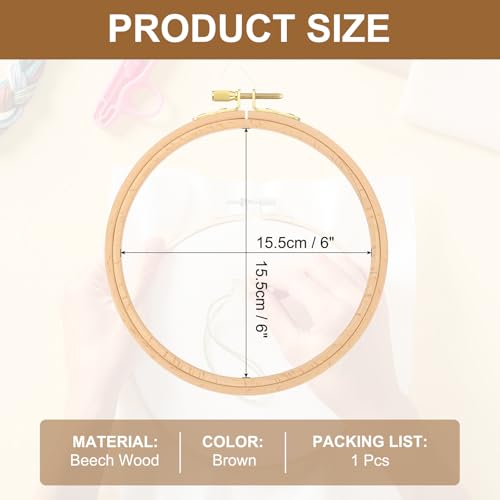 PATIKIL 6 Inch Beech Wood Embroidery Hoops, Circle Cross Stitch Hoop Frames Arc Side Embroidery Hoop Ring with Adjustment Brass Screw for Sewing, Needlework, DIY Craft Decoration - size: 6 Inch