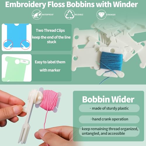 Yauhar 61Pcs Embroidery Kit for Beginners with Needle, Cross Stitch Hoops, 14 Count Aida Cloth, Floss Bobbins, Thread Winder, Thimble, Seam Ripper, Fabric Clips for Craft Embroidery Needlework