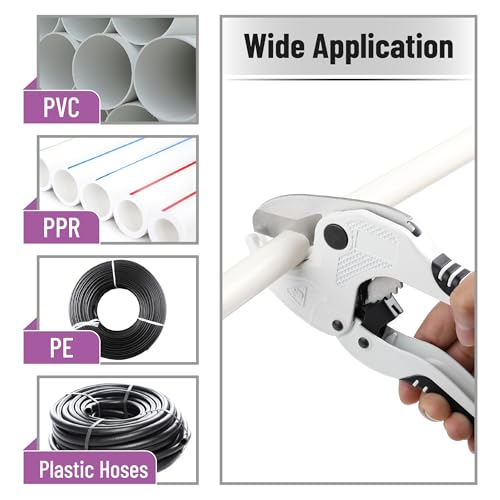 Bates- PVC Pipe Cutter, Cuts up to 1-5/8", Ratchet Pipe Cutter, PEX Cutting Tool for Cutting PEX, PVC, PPR Plastic Hoses and Plumbing Pipes, Ivory - color: Ivory