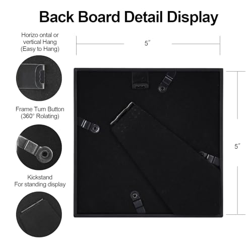 BKABOT 5x5 Black Metal Photo frames 3 Pack HD Glass Mat 4x4 Wall Table - color: Black, size: 5x5