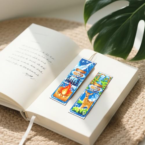FREEBLOSS 6 Set Cross Stitch Bookmark Kit 11CT DIY Cross Stitch Kits Travel Bottle Pattern Stamped Embroidery Kit with Instructions Bookmark Making Set for Adult Beginners 8x2.4inch