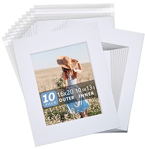Somime 10 Pack White Picture Mat Set,16x20 Precut Mat for 11x14 Photos - size: white 10pc sets 16x20