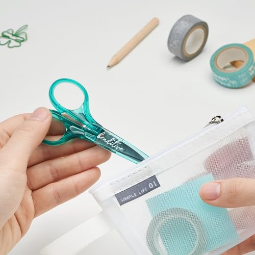 Beaditive Detail Craft Scissors Set (2 Pc.) Curved and Straight, Sharp, Compact | Sewing, Embroidery, Paper Cutting, Crafting | Stainless Steel | Protective Cover (Green) - color: Green
