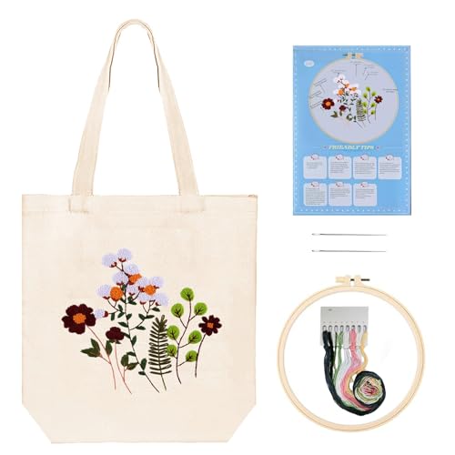 Huacan Embroidery Canvas Bag Kits for Adults Beginner Stamped Flowers Pattern DIY Cross Stitch Printed Flower Stitching Sewing Kit - color: Flower 5