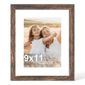 Hongkee 9x11 Picture Frame with Real Glass Wood Frame, 1 Pack(with Mat 7x9) - color: Rustic Brown, size: 9X11 in