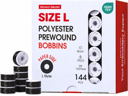 Poolin Size L(SA155) 75D/2(60WT) Black Prewound Bobbins Cardboard Sided - color: Black 75D 144PCS
