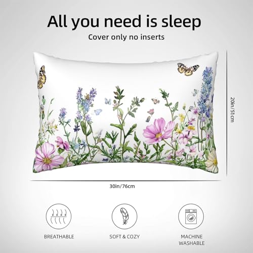 Satin Pillowcase for Hair and Skin Watercolor Wildflowers Butterfly Super Soft and Cooling Similar to Silk Pillow Case 1 Pack with Hidden Zipper Silky Soft Zippered Satin Pillowcase20 x30 - color: Watercolor Wildflowers Butterfly