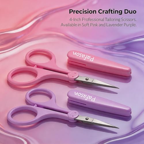 PAFASON Small Travel Sewing Craft Scissors Set Straight Precision Fine Tip - color: Straight 4in Pink + Straight 4in Purple