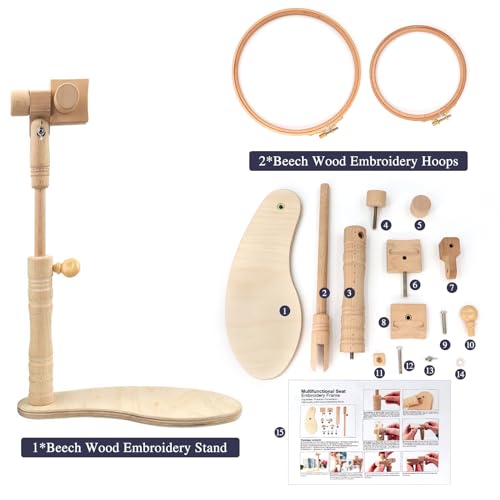 ZOCONE Beech Wood Embroidery Hoop Stand with 2 Pcs 6'' 8'' Embroidery Hoops - style: A
