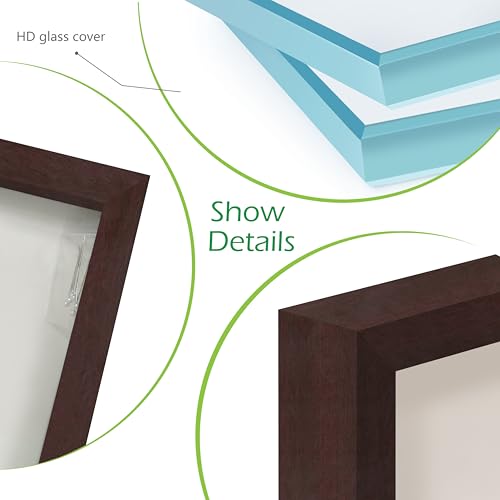 FrameWorks Mahogany Wooden Shadow Box Frame - 8' x 10' Display Case with Soft Felt Back, Tempered Glass, Elegant White Ball Push Pins - color: Mahogany, size: 8"x10"