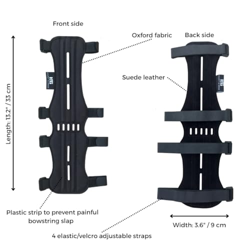 Hunt & Seek Fabric Archery Arm Guard 4 Hook-and-Loop Adjustable Straps Hunting Arm Guard Forearm Wrist Protector Archery Bracer Adult Unisex - color: Black