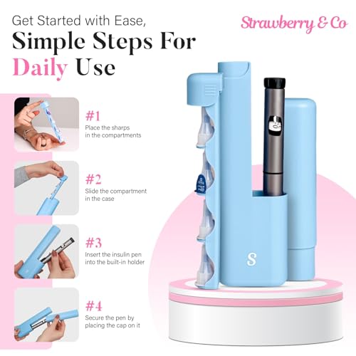 STRAWBERRY & CO Insulin Cooler Travel Case - Built-in Sharps Dispenser & Temperature-Control Organizer (Blue) - color: Blue