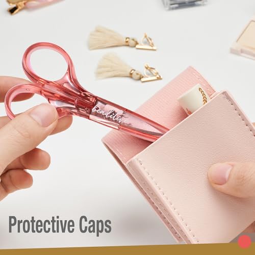 Beaditive Detail Craft Scissors Set (2 pcs) Curved and Straight, Sharp, Compact | Sewing, Embroidery, Paper Cutting, Crafting | Stainless Steel | Protective Cover (Blue&Pink) - color: Blue