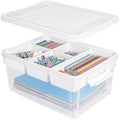 Creahaus 17 Quart Plastic Storage Box with Removable Tray Durable Craft Organizers and Storage Stackable Storage Container for Organizing Bead, Art, Sewing, Playdoh (Clear)