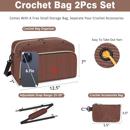 IBFUN Crochet Yarn Knitting Bag Organizer for Knit Accessories Hooks - color: L-Brown, size: Large