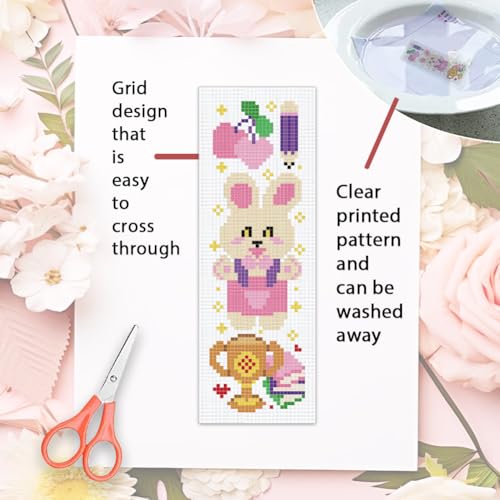 ORIGACH 6 Set Cartoon Animal & Reading Elements Cross Stitch Bookmark Kit - style: Cartoon Animal & Reading Elements