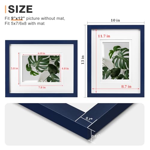 Egofine 9x12 Picture Frame Made of Solid Wood Covered by Plexiglass, Wood Frame for Pictures 5x7/6x8 with Mat or 9x12 without Mat, Tabletop and Wall Mounting Display, Navy Blue - color: Navy Blue, size: 9x12