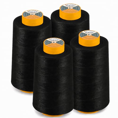 AK Trading 4-Pack Black All Purpose Sewing Thread Cones (6000 Yards Each) of High Tensile Polyester Thread Spools for Sewing, Quilting, Serger Machines, Overlock, Merrow & Hand Embroidery. - color: BLACK