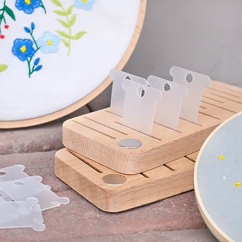 HAND U JOURNEY Beech Wood Floss Organizer with 20 Bobbins - size: 1 Pc
