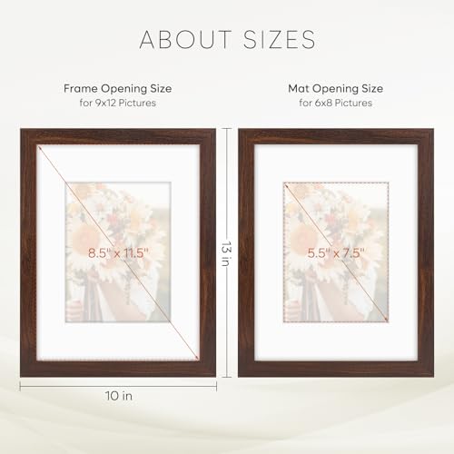 Golden State Art 9x12 Brown Picture Frame Mat for 6x8 Real Glass - color: Walnut, size: 9x12