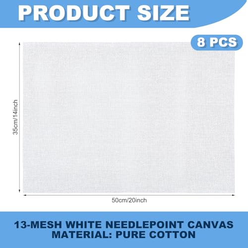 8 Pcs 13 Mesh Needlepoint Canvas 14" x 20" White Blank - size: 14" X 20", style: 13 Mesh