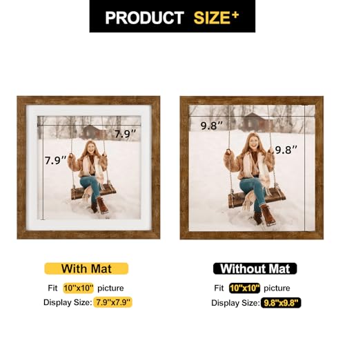 TOFOREVO 10x10 Picture Frames with 8x8 Mat Set of 2, Rustic Brown - color: Rustic Wood, size: 10x10