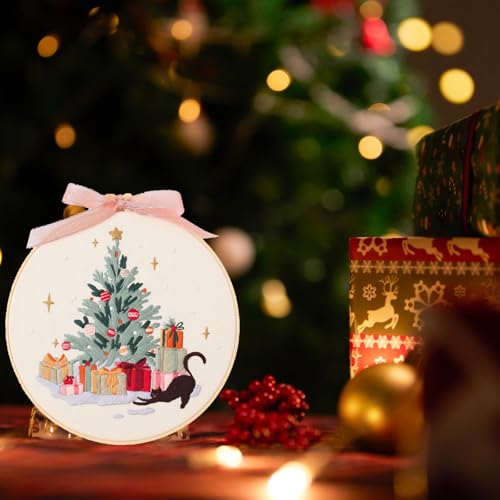 artcici Embroidery Kits Christmas Tree Pink Patterns for Beginners Adults, Full Range Embroidery Starter Kits Cross Stitch Needlework Supplies (Christmas Tree) - color: Christmas Tree